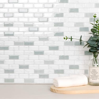 Peel and Stick Backsplash Tile, 10-Sheet Sage Green Self Adhesive Marble Tile, Stick on Backsplash for Kitchen and Bathroom, 12"x12" Wall Tiles with Marble Look - color: Sage Green
