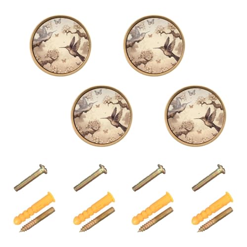 4 Pack Hummingbirds Cabinet Knobs Round 1-1/4 Inch (32 mm) Dresser Drawer Pulls Kitchen Cabinet Hardware Handles Knobs for Dresser Kitchen Drawer - color: A02