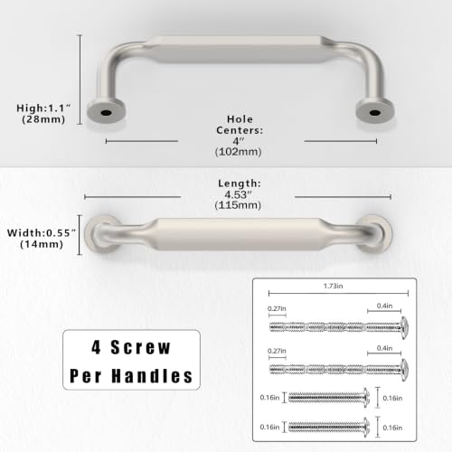 10 Pack Brushed Satin Nickel Cabinet Pulls 4 Inch(102mm) Kitchen Cabinet Handles Solid Zinc Alloy Cabinet Hardware Drawer Pulls - color: Brushed Satin Nickel, size: 4" Hole Center