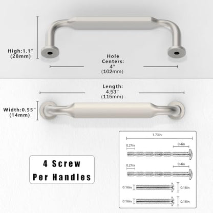 10 Pack Brushed Satin Nickel Cabinet Pulls 4 Inch(102mm) Kitchen Cabinet Handles Solid Zinc Alloy Cabinet Hardware Drawer Pulls - color: Brushed Satin Nickel, size: 4" Hole Center
