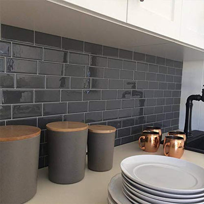 STICKGOO Peel and Stick Subway Tile, Stick on Tiles Backsplash for Kitchen & Bathroom in Dark Grey (Pack of 10, Thicker Design) - color: Dark Gray
