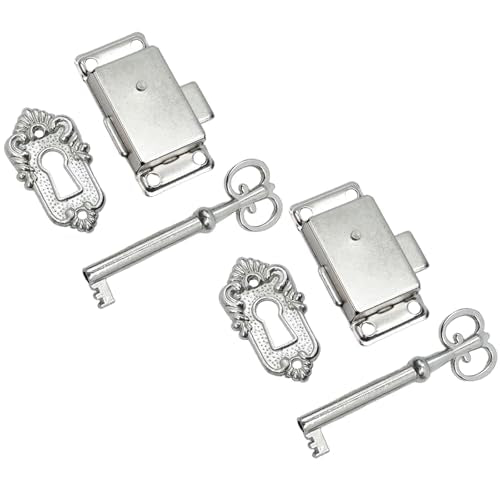 Antique Cabinet Lock, Nickel, 2.09x1.06 Inch, 2 Sets - color: Nickel B, style: Rectangular