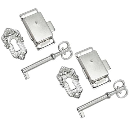 Antique Cabinet Lock, Nickel, 2.09x1.06 Inch, 2 Sets - color: Nickel B, style: Rectangular