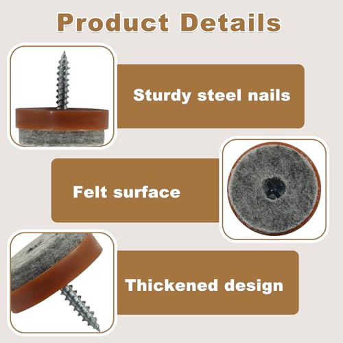 60 PCS 1" Screw-in Felt Pads Brown Furniture Chair Legs - size: 25mm-1inch-Brown