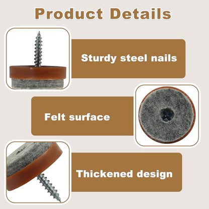 60 PCS 1" Screw-in Felt Pads Brown Furniture Chair Legs - size: 25mm-1inch-Brown