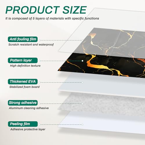 12pcs Peel and Stick Black and Gold Tiles for Backsplash, 11.8" x 23.6" - color: Black/Gold, size: 23.6" x 11.8" x 2.2mm