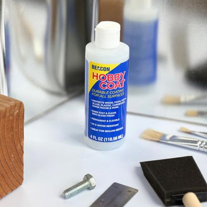 Beacon Hobby Coat, Versatile, Fast-Drying, Semi-Gloss Protectant for Wood, Metal, Glass & More - UV & Water-Resistant Finish, 4-Ounce, 1-Pack