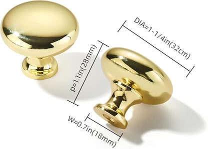 khtumeware 10 Pack 1-1/4 inch(32mm) Polished Brass Cabinet Knobs Dresser Knobs Round Drawer Knobs Kitchen Cabinet Hardware Zinc Knobs for Dresser Drawers - color: Polished Brass, size: Knob 1-1/4"