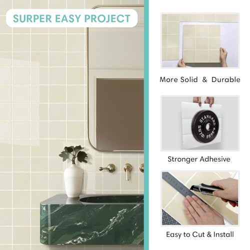 Commomy Thicker Retro Beige Peel and Stick Tiles 10 pcs of 12" x 12" - color: Glossy Zagora Beige & Thicker Design