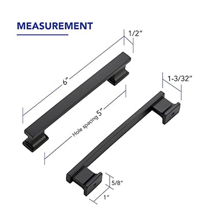 Matte Black Cabinet Pulls, 5 Inch (128mm), 10 Pack, Heavy Duty - color: Matte Black, size: 5" Hole Center