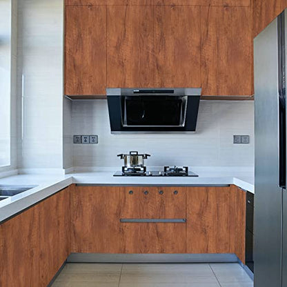 Peel and Stick Wood Grain Contact Paper for Old Furniture Kitchen Cabinets - color: Brown Red, size: 17.7" x 394"