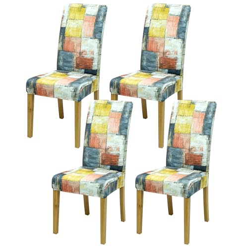 Dining Chair Covers, Stretch Seat Covers, Washable Furniture Protector - color: Contrasting Checkered Pattern, size: ‌Milk Silk