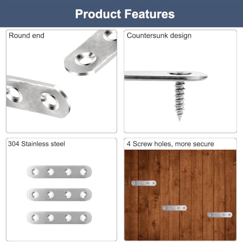 24Pcs Stainless Steel Flat Brace Mending Plates, Sturdy Metal Repair Fixing Joining Brackets for Wood Furniture with Screws - size: Silver 24 Pack