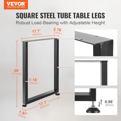 VEVOR 28 Inch Adjustable Furniture Legs, Square Reinforced Steel Office Table Legs Set of 2 for DIY, Max Load 1000 lbs Heavy Duty Desk Legs, Quick Instalation & Rich Accessories Legs Black - size: 28"H x N/A W, style: Square