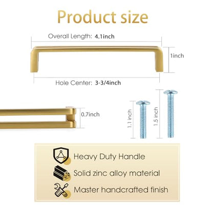 3-3/4 Inch(96mm) Hole Center Brushed Gold Zinc Alloy Solid Cabinet Pulls,Dresser Cabinet Handles Luxury Cabinet Pull Hardware for Bedroom, Kitchen 6 Pack 7600 - color: Brushed Gold, size: 3-3/4 Inch Hole Center