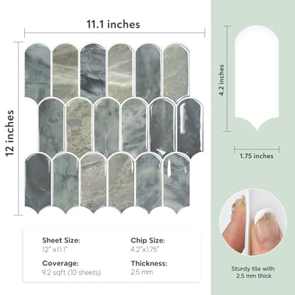 Vamos Tile Thicker Peel and Stick Backsplash Tile,Grayish Blue,10 Sheets - color: Grayish Blue with White Grout