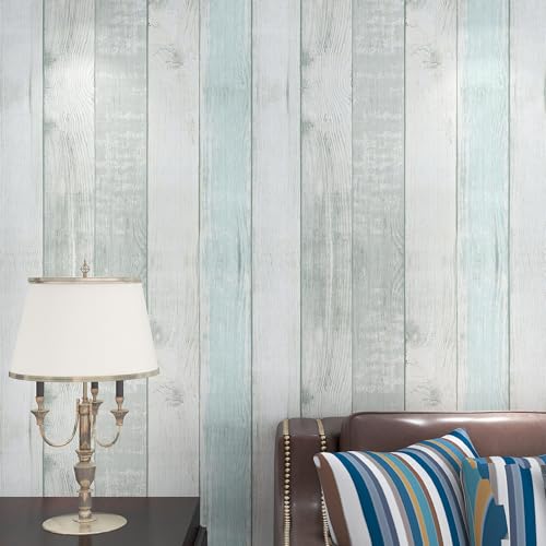 Wood Grain Peel and Stick Wallpaper Wooden Contact Wallpaper Self Adhesive Wall Paper Removable Wall Panels Vinyl Wrap for Kitchen Bathroom Furniture 17.5Inx78.7In - color: Grey and Blue Wood Panels, size: 17.5" x 78.7"