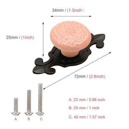 HUAMULAN Ceramic Knobs Cabinet Pulls with Black Base Backplate 10 Pack - color: Pink Knob + Black Base
