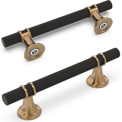 10 Pack 3-3/4 Inch Cabinet Pulls knurled Matte Black and Champagne Bronze Kitchen Cabinet Handles Aluminum and Zinc Alloy Drawer Pulls Solid Cabinet Hardware - color: Black and Champagne Knurled, size: 3-3/4'' Hole Center(96mm)