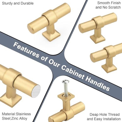 Champagne Gold Cabinet Knobs Single Hole T Bar 10 Pack - color: Champagne Gold, size: Single Hole-2inch Length