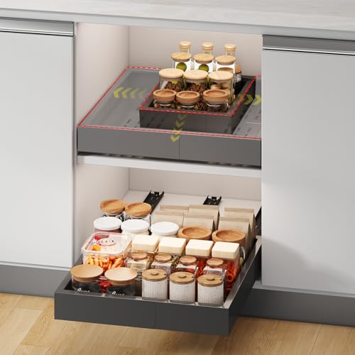 Fokyfok Pull out Cabinet Organizer,11"-16"W,17"-24"D,Expandable,Adhesive - color: Black, size: (11"W-16"W)X(17"D-24"D)