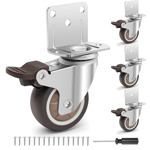 2 Inch Side Mount Casters Set of 4, L-Shaped Silent Rubber Casters 600 LBS, 360 Degree Swivel Castors with Brakes, Locking Caster Wheels for Furniture, Crib, Table, Cabinet, Kitchen - size: 2 INCH L-SHAPED (4 PACK)