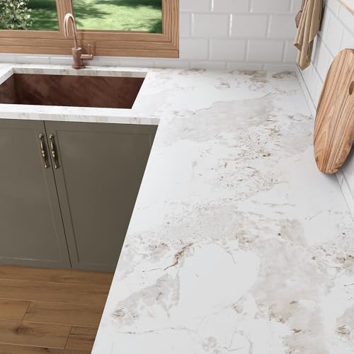 VEELIKE Onyx White Marble Contact Paper for Countertops Waterproof Peel and Stick Countertop for Kitchen Bathroom 15.7''x118'' Adhesive Countertop Covering Marble Wallpaper for Counter Table Top Walls - size: 15.7" x 118"