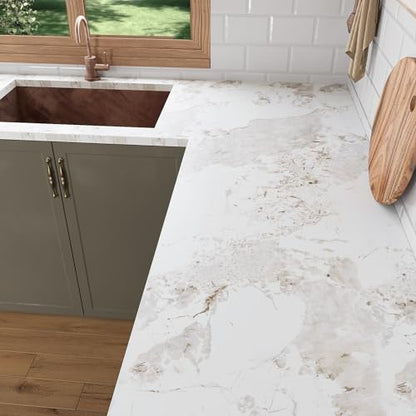 VEELIKE Matte White Marble Contact Paper for Countertops Peel and Stick Kitchen Countertop Contact Paper 118''x32'' Wide Marble Wallpaper Peel and Stick Removable Countertop Paper for Bathroom Desk - size: 32" x 118"