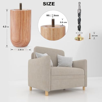 4 Inch Varnished Wood Furniture Legs Set of 4 - Solid Wooden Couch & Sofa Legs - Feet for Ottoman,Cabinet,Dresser,Bench, Chair, Dining Table (Patas para Muebles) - color: Varnished, size: 4 Inch