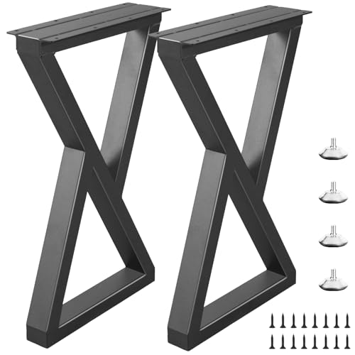28 Inch Metal Desk Table Legs, Heavy Duty Industrial Style Black Dinning Table Leg Replacement DIY Furniture Set of 2 with Adjustment Feet Pads, Double Triangle - size: 28 Inch Z