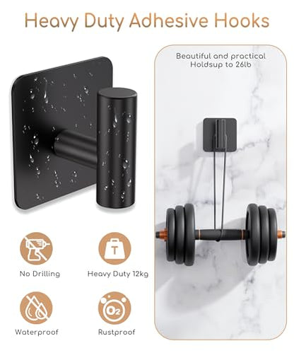 Aikzik 4 Pack Large Heavy Duty Wall Hooks - 26lb Max, Stainless Steel Adhesive Towel Hook, Shower Hooks for Hanging Towel, Coat, Robe, Wall Hook for Use in Bathroom, Kitchen and Door, Matte Black - color: Black