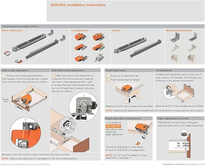 BLUM Tandem Plus BLUMOTION Drawer Slides Complete Pair, with Runners 563H, Locking Devices, Rear Mounting Brackets and Screws (for face Frame or Frameless Application) 21 Inch
