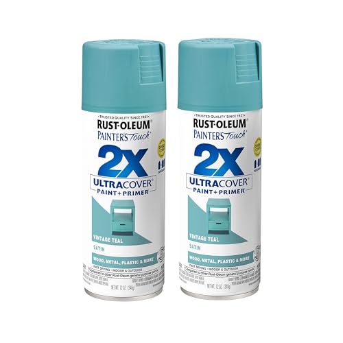 Rust-Oleum Painter's Touch 2X Ultra Cover Spray Paint, Satin Vintage Teal - color: Satin Vintage Teal, size: 12 Ounce (Pack of 2)