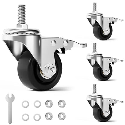 Caster Wheels, Threaded Stem Casters Set of 4 Heavy Duty,1/2"-16 x 1(Stem Diameter 1/2", Length 1"), Dual Locking Caster, Industrial Castor Wheels for Furniture,Carts - color: Silver-Black