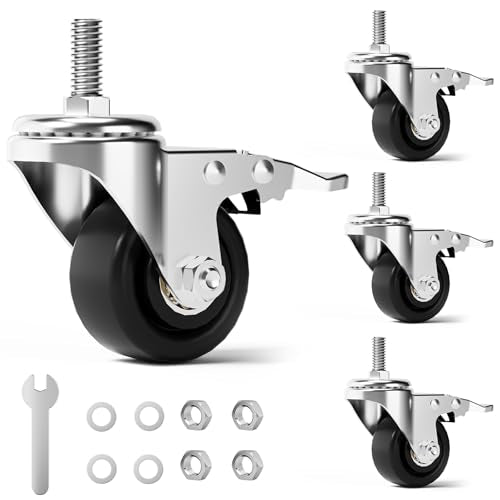 Caster Wheels, Threaded Stem Casters Set of 4 Heavy Duty,1/2"-16 x 1(Stem Diameter 1/2", Length 1"), Dual Locking Caster, Industrial Castor Wheels for Furniture,Carts - color: Silver-Black