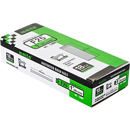 meite 18 Gauge Brad Nails 1-Inch Length F25, Galvanized Finish Ideal for Upholstery, Trims, Woodworking 5,000 PCS/Box (1 Box) - size: 1 Inch, style: 1 Box
