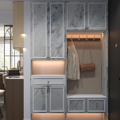 32"x354" Large White Bule Marble Paper Thick Vinyl Granite Adhesive Waterproof peel and stick Wallpaper Textured kitcheh Barthroom Countertops Contact Paper Wall Sticker Top Wall Mural Backsplash Wrap - color: Bule White Gold, size: 32" x 354"