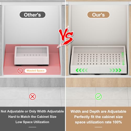 Fokyfok Pull out Cabinet Organizer,14"-21"W,17"-24"D,Expandable,Adhesive - color: White, size: (14"W-21"W)X(17"D-24"D)