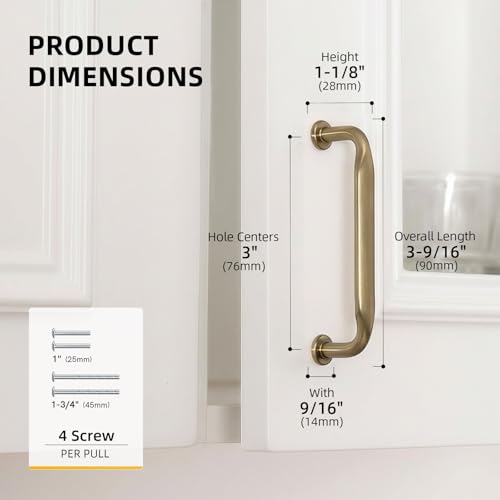 Goldenwarm 10 Pack 3 Inch Champagne Bronze Cabinet Pulls Solid Handles - color: Champagne Bronze, size: 3 Inch Hole Center