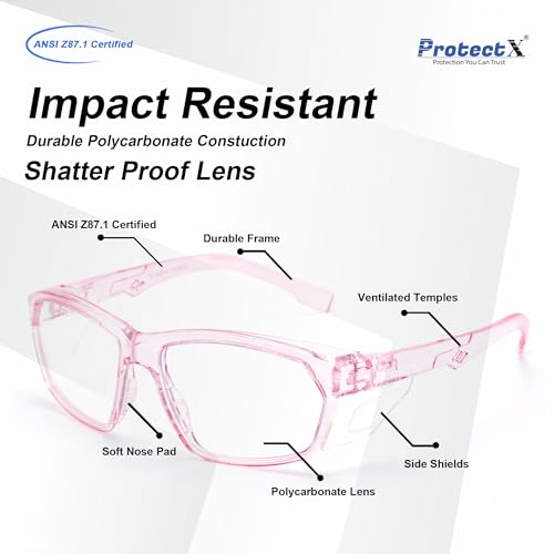 ProtectX Stylish Safety Glasses Anti-Fog Scratch Pink Clear - 2PC - color: 2 Pack Pink