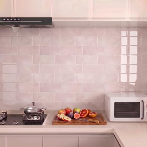 Thicker Design Peel and Stick Wall Tile，Self Adhesive Backsplash Tiles for Kitchen & Bathroom (10 Sheets, Pink) - color: Pink