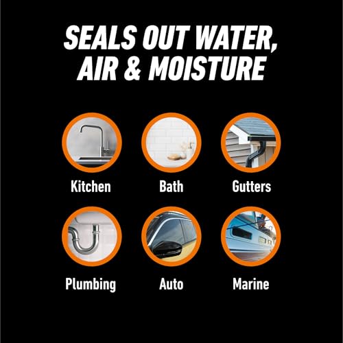 Gorilla 100% Silicone Caulk, Kitchen & Bath Sealant, 10oz Cartridge, Clear - color: Clear, size: 10 Ounce