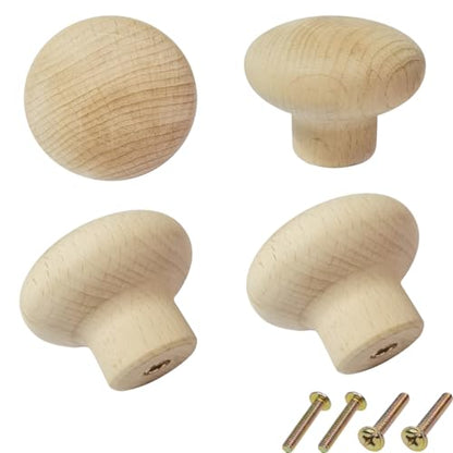 4Pcs Large Wooden Drawer Knobs 2.3 Inch Big Round Wood Cabinet Knobs Pulls Unfinished Beech Wood Round Knobs for Kitchen Cabinets Drawer, Cabinet Handles - size: 2.3 Inch