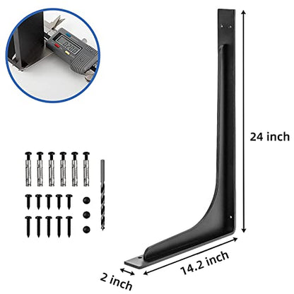 24 INCH x 14.2 INCH Shelf Brackets,L Shelf Brackets,Vertical Angle, Premium Alloy Metal Heavy Duty Shelf Bracket, high Strength Mounting Hardware Included, Corner Brace Joint,Pack of 2. - size: 24 INCH x 14.2 INCH (L Beam)
