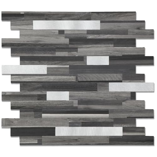Yipscazo 5 Sheets Peel and Stick Stone Metal Tile Backsplash, Stick on Tiles for Backsplash Kitchen, Bathroom, Laundry Room, Camper, Fireplace (12'' X 12'', Black Wood Grain) - color: Black Wood Grain