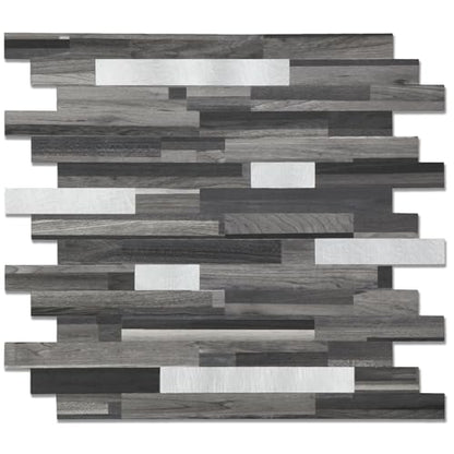 Yipscazo 5 Sheets Peel and Stick Stone Metal Tile Backsplash, Stick on Tiles for Backsplash Kitchen, Bathroom, Laundry Room, Camper, Fireplace (12'' X 12'', Black Wood Grain) - color: Black Wood Grain