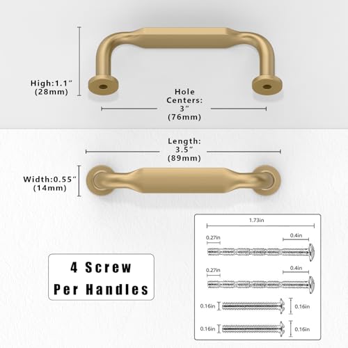 10 Pack Champagne Bronze Cabinet Pulls 3 Inch(76mm) Kitchen Cabinet Handles Solid Zinc Alloy Cabinet Hardware Drawer Pulls - color: Champagne Bronze, size: 3" Hole Center