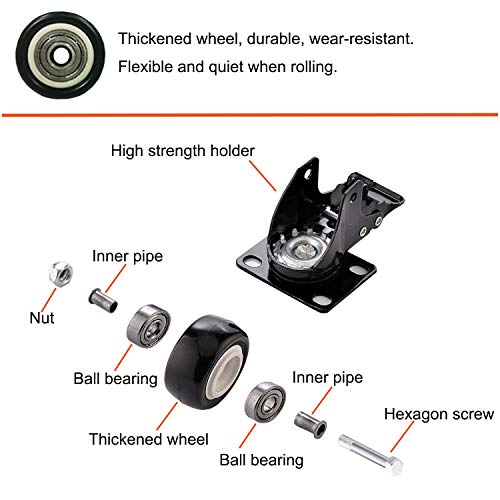 2" Caster Wheels Set of 4, Heavy Duty Casters with Brake - size: 2 inch