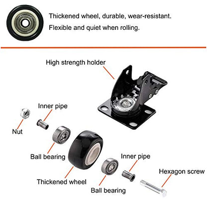 2" Caster Wheels Set of 4, Heavy Duty Casters with Brake - size: 2 inch