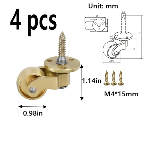 Semetall Solid Brass Swivel Caster 1" Set of 4 - style: A-102